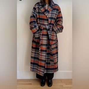 Marimekko Plaid Wool Long Trench Coat